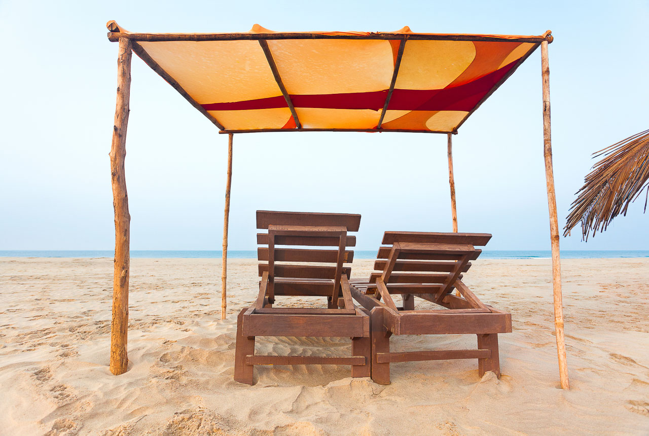 chairs on the beach in Goa, India