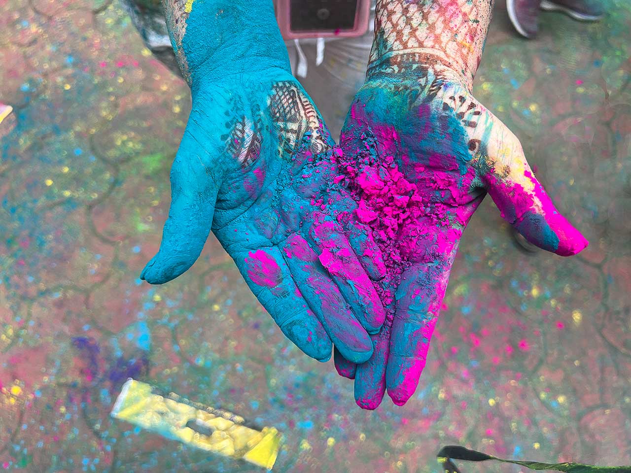 Holi hands full of colour, INdia
